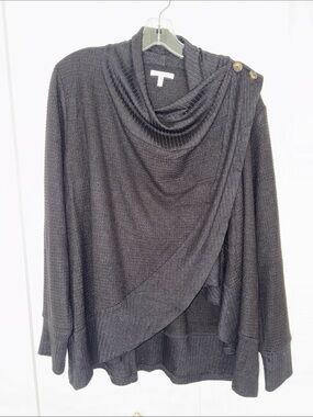 Maurices Dark Brown Open-Front Shawl Collar Cardigan with Shoulder Buttons